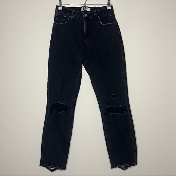A+F The Ankle Straight Ultra High Rise Distressed Minimalist Goth Edgy Jeans - Picture 3 of 11